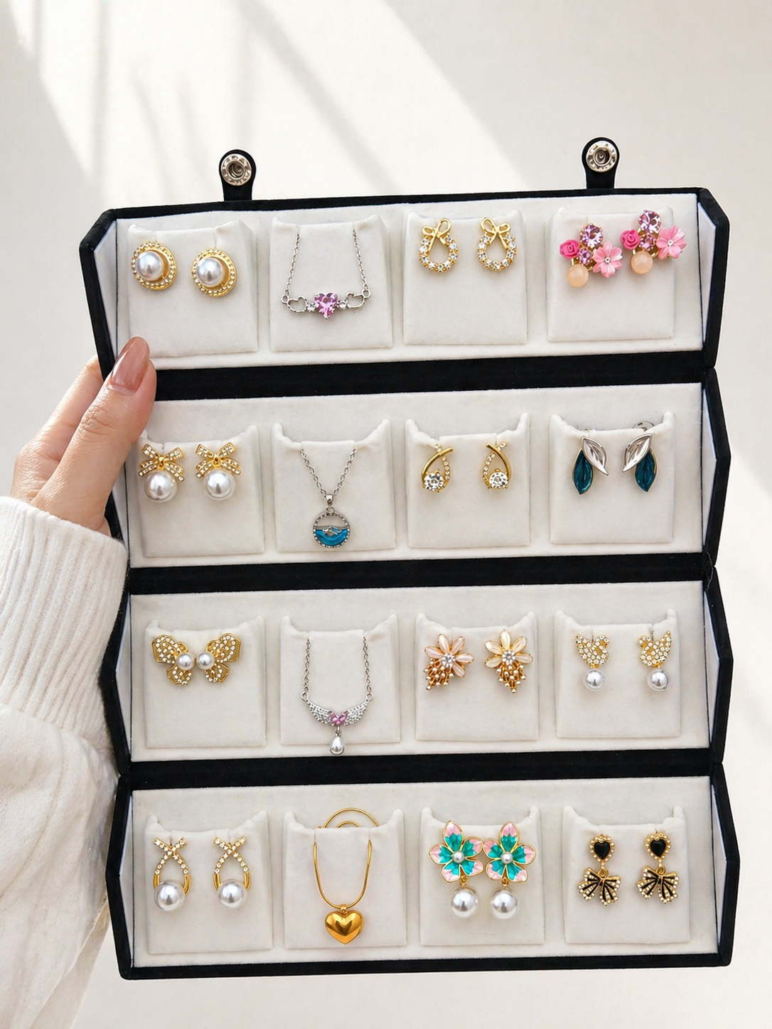 16 Multi Design Earrings & Pendant Set with Premium Velvet Jewellery Organizer Box for Women