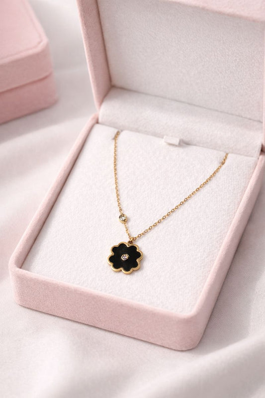 Black Flower Gold Pendant