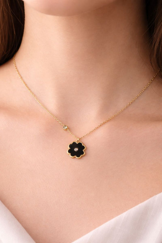 Black Flower Gold Pendant