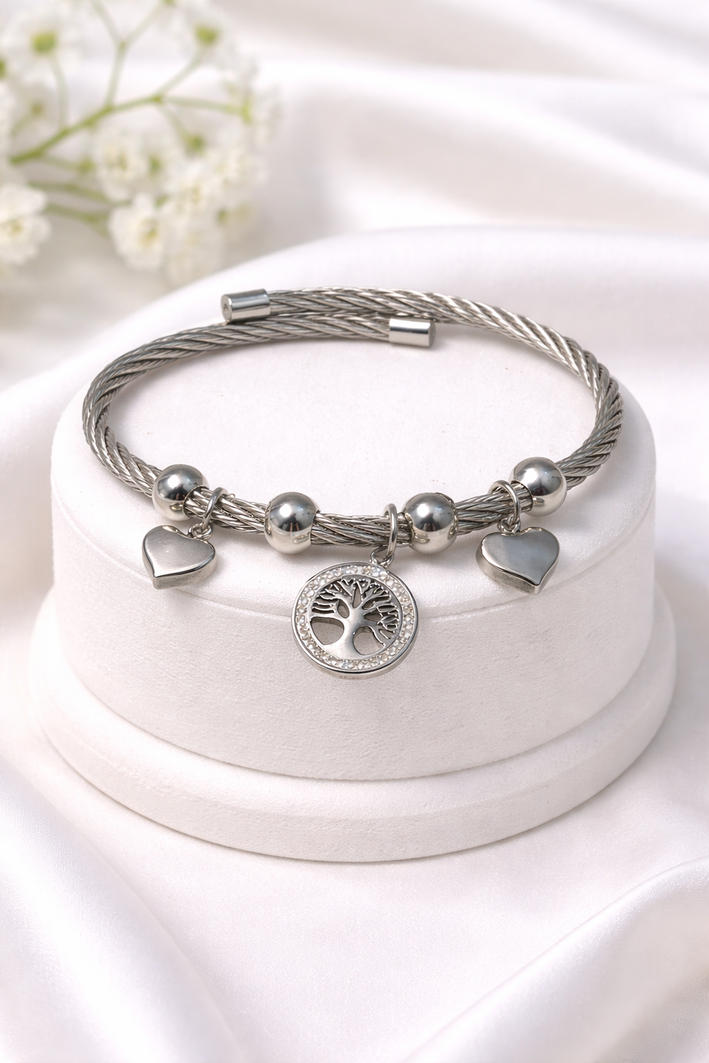 Silver Heart Charm Kada
