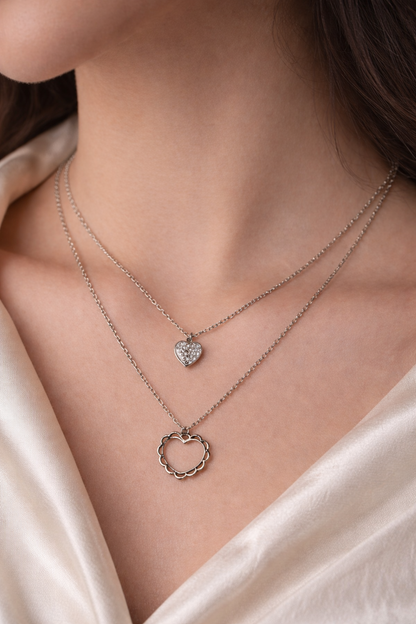 Silver Heart Layered Necklace