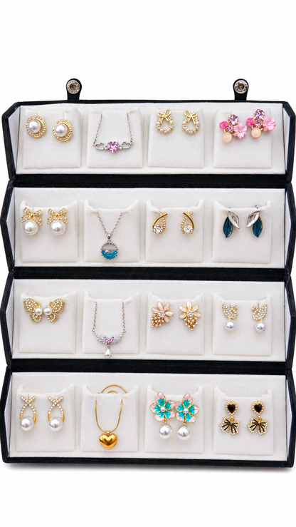 16 Multi Design Earrings & Pendant Set with Premium Velvet Jewellery Organizer Box for Women